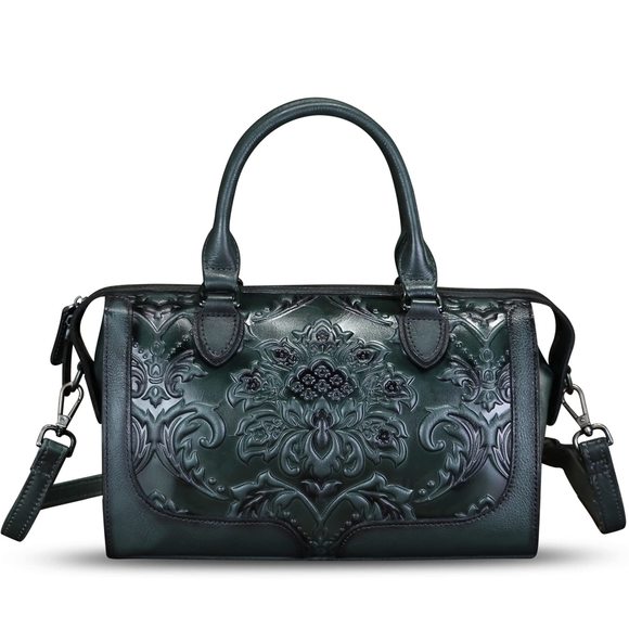 Genuine Leather Satchel Embossed Leather Handbag Top Handle Bags V :] - Picture 1 of 7